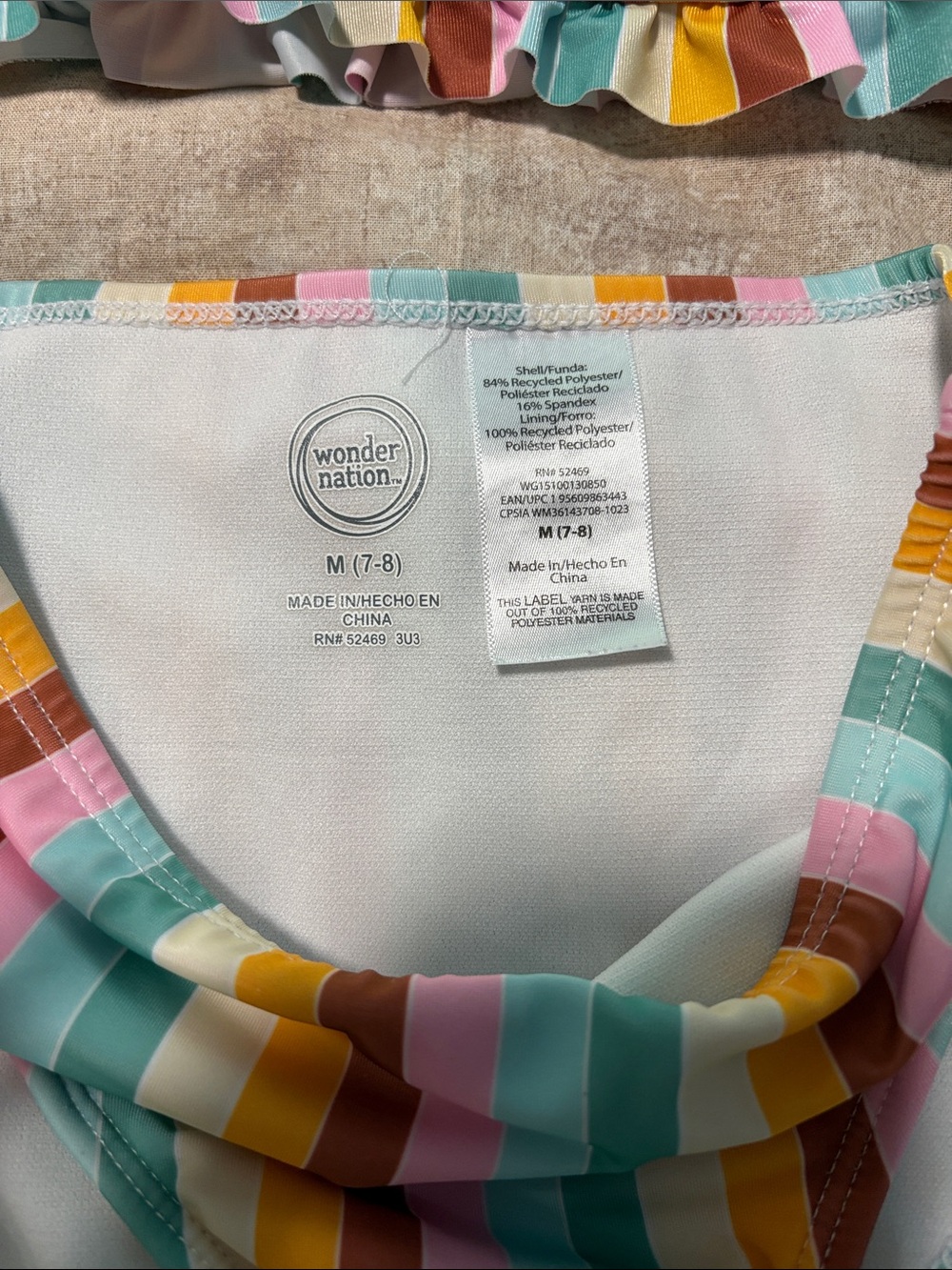 wonder nation Striped Ruffle Bikini - Yellow, Pink, Teal, Brown, White - Picture 2 of 2
